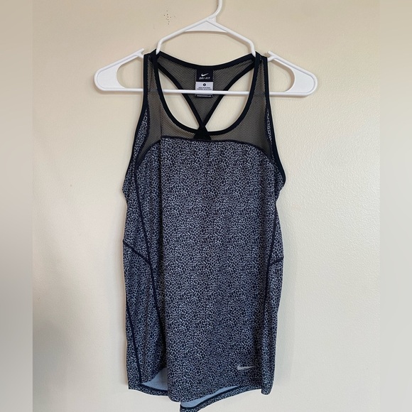 Nike Black Gray Mesh neck Asymmetrical Fitted Tank Top racer back - Picture 1 of 7